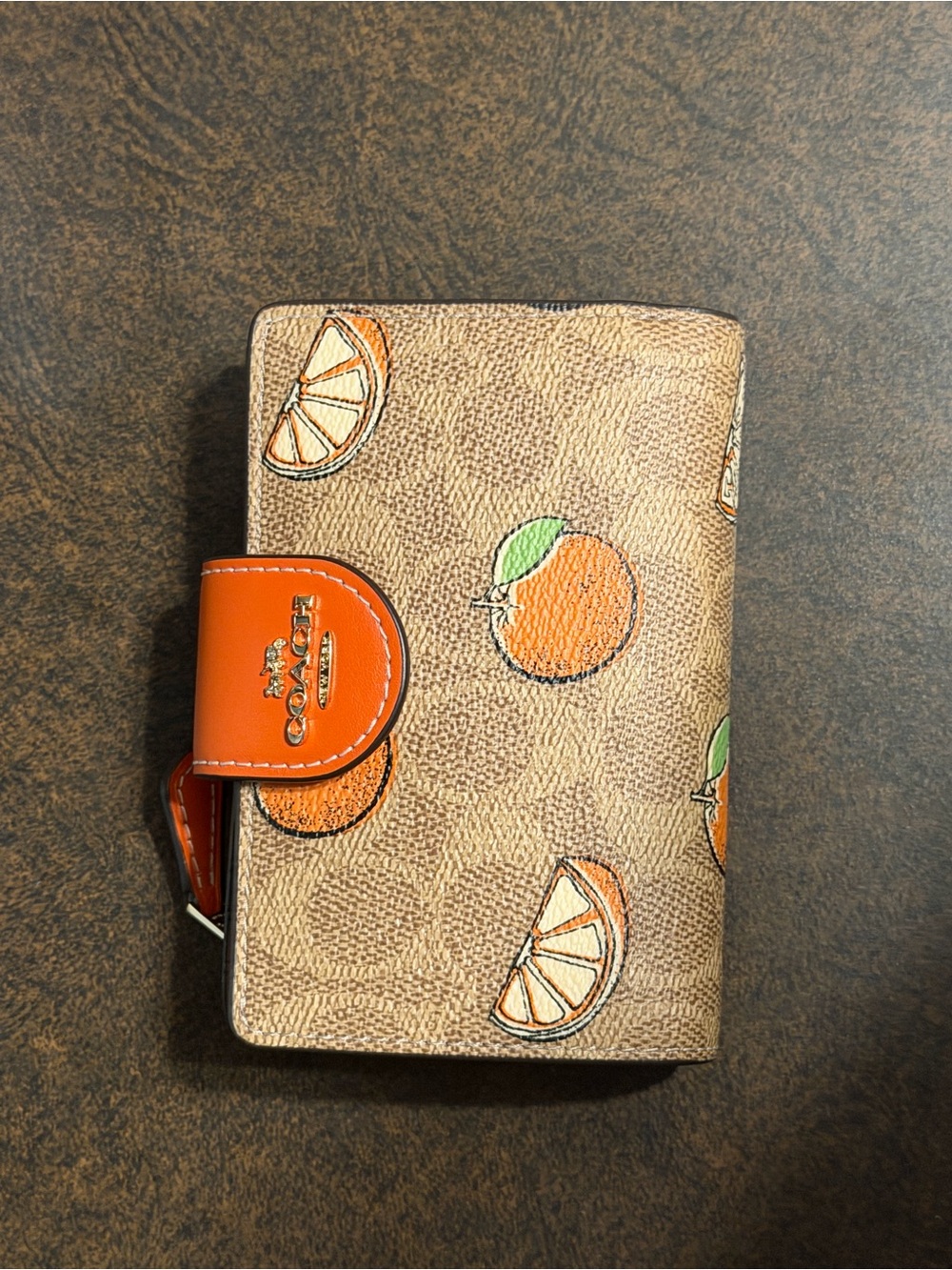 Coach Signature Orange Print Compact Wallet NWOT Citrus Bifold